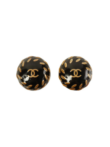 Top Quality Chanel 1998 Made Round Dome Cc Mark Earrings Black
