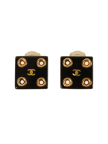 Top Quality Chanel 2001 Made Square Punching Cc Mark Earrings Black/Gold