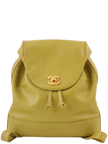 Top Quality Chanel Around 1997 Made Caviar Skin 6 Cc Mark Stitch Turn-Lock Backpack Lime Green