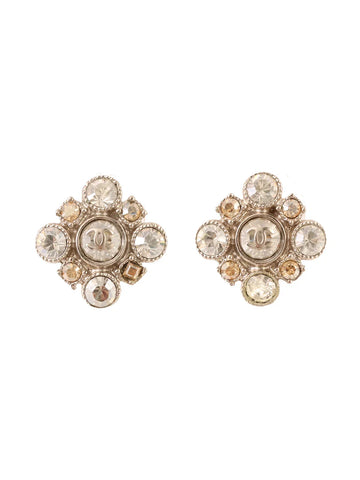 Top Quality Chanel 2010 Made Rhinestone Diamond Motif Cc Mark Pierced Earrings Silver