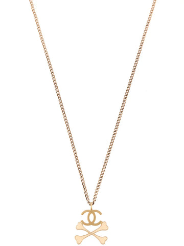 Top Quality Chanel 2003 Made Cross Bone Cc Mark Necklace Gold/Ivory
