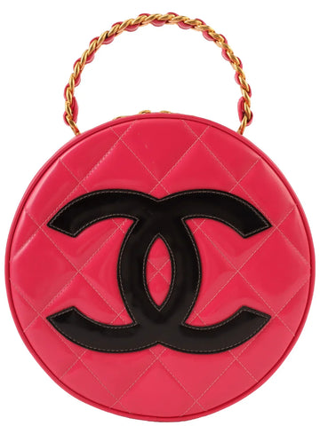 Top Quality Chanel Around 1995 Made Patent Round Design Cc Mark Vanity Pink