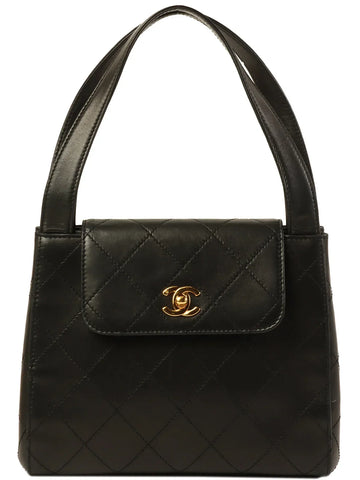 Top Quality Chanel Around 1998 Made Turn-Lock Top Handle Bag Black