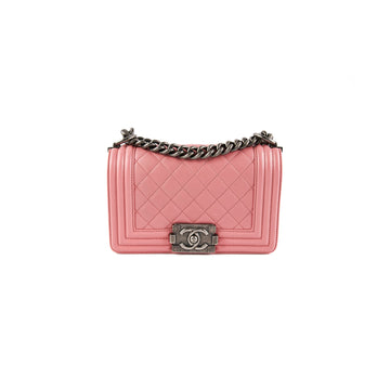 Top Quality Chanel Small Lambskin Boy Pink Crossbody Bag