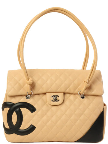 Top Quality Chanel Around 2004 Made Cambon Turn-Lock Tote Bag Beige/Black