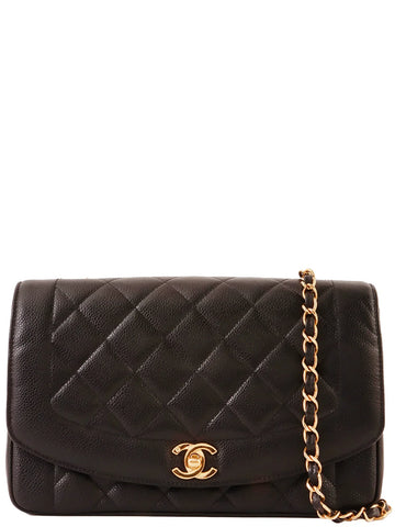 Top Quality Chanel Around 1995 Made Caviar Skin Diana New Chain Bag 25Cm Black