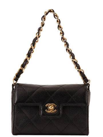 Top Quality Chanel Around 2000 Made Caviar Skin Design New Turn-Lock Mini Chain Top Handle Bag Black