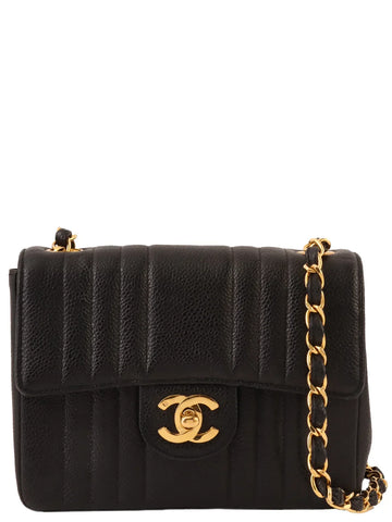 Top Quality Chanel Around 1992 Made Caviar Skin Mademoiselle Stitch Turn-Lock Chain Bag Mini Black