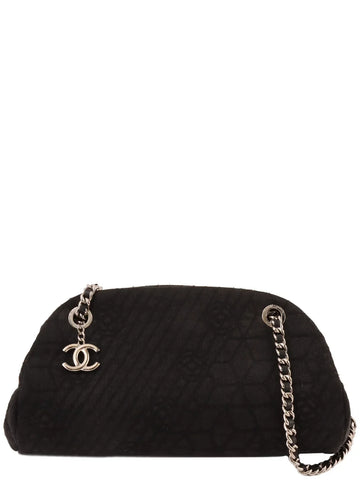 Top Quality Chanel Around 2012 Made Denim Camellia Stitch Cc Mark Charm Chain Shoulder Bag Black