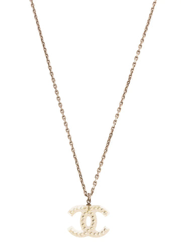 Top Quality Chanel 2005 Made Rhinestone Cc Mark Plate Necklace Silver/Clear