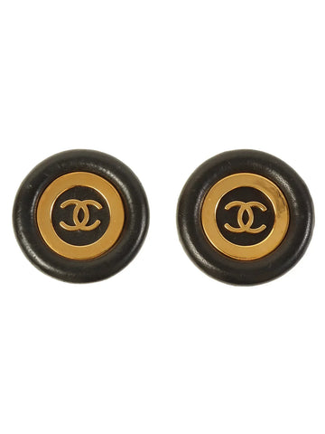 Top Quality Chanel 1993 Made Round Cc Mark Plate Earrings Gold/Black