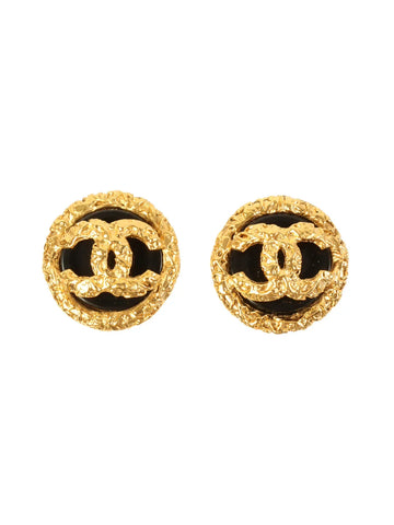 Top Quality Chanel 1993 Made Round Cc Mark Earrings Gold/Black