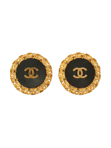 Top Quality Chanel 1992 Made Chain Motif Round Cc Mark Earrings Black/Gold