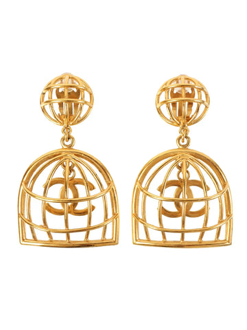 Top Quality Chanel 1993 Made Bird Cage Cc Mark Swing Earrings Gold