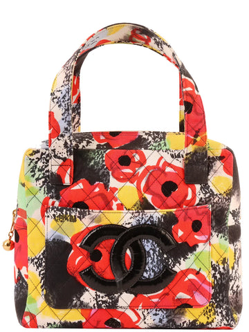 Top Quality Chanel Around 1997 Made Cotton Camellia Pattern Cc Mark Top Handle Bag Multi