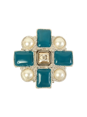 Top Quality Chanel 2013 Made Pearl Cc Mark Brooch Silver/Blue/White