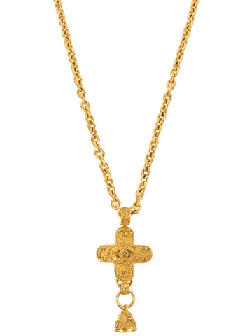 Top Quality Chanel 1994 Made Cross Bell Motif Dotted Cc Mark Long Necklace Gold