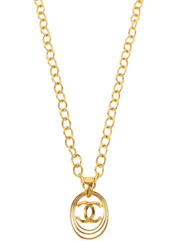 Top Quality Chanel 1995 Made Oval Cutout Cc Mark Plate Chain Long Necklace Gold