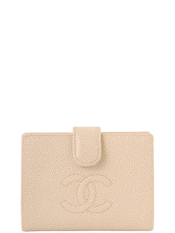 Top Quality Chanel Around 2001 Made Caviar Skin Cc Mark Stitch Wallet Ivory