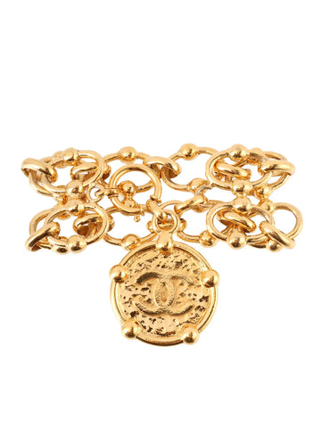 Top Quality Chanel 1988 Made Round Cc Mark Plate Double Chain Bracelet Gold