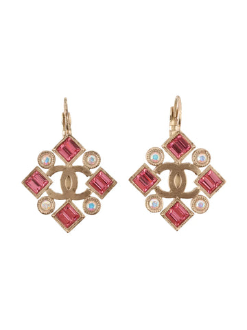 Top Quality Chanel 2005 Made Bijoux Rhinestone Cc Mark Pierced Earrings Silver/Pink
