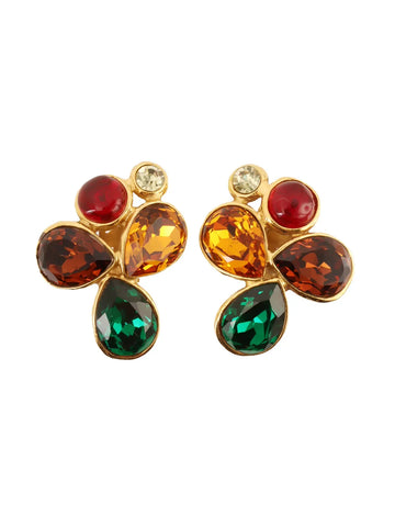 Top Quality Chanel 1991 Made Gripoix Teardrop Motif Earrings Gold/Multi
