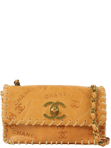 Top Quality Chanel Around 1992 Made Logo Embossed Big Turn-Lock Chain Bag Camel