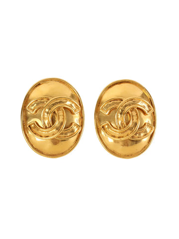 Top Quality Chanel 1994 Made Oval Cc Mark Earrings Gold