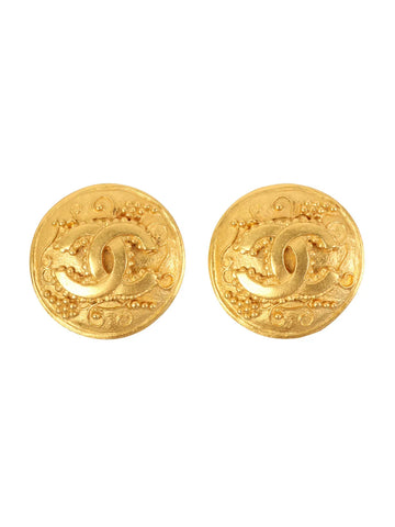 Top Quality Chanel 1996 Made Round Dotted Cc Mark Earrings Gold