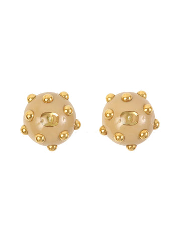 Top Quality Chanel 2000 Made Round Dotted Studs Cc Mark Earrings Beige