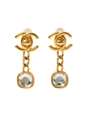 Top Quality Chanel 1997 Made Turn-Lock Swing Stone Earrings Gold