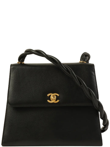 Top Quality Chanel Around 1998 Made Caviar Skin Turn-Lock Twist Shoulder Bag Black