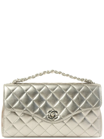 Top Quality Chanel Around 1997 Turn-Lock Chain Top Handle Bag Silver