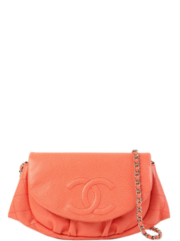 Top Quality Chanel Around 2014 Made Caviar Skin Cc Mark Stitch Wallet On Chain Salmon Pink