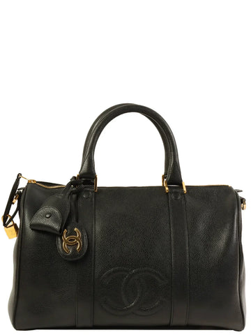Top Quality Chanel Around 1995 Made Caviar Skin Cc Mark Stitch Boston Bag Black