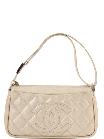 Top Quality Chanel Around 2005 Made Cc Mark Stitch Shoulder Bag Champagne Gold