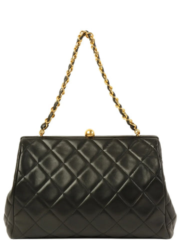 Top Quality Chanel Around 1995 Made Cc Mark Metal Clasp Chain Bag Black