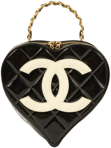 Top Quality Chanel Around 1995 Made Patent Heart Cc Mark Stitch Vanity Black/White
