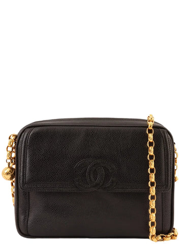 Top Quality Chanel Around 1992 Made Caviar Skin Cc Mark Stitch Ball Charm Bijoux Chain Bag Black
