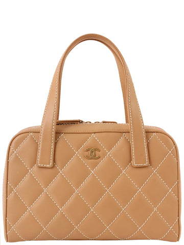 Top Quality Chanel Around 2003 Made Wild Stitch Cc Mark Plate Top Handle Bag Beige