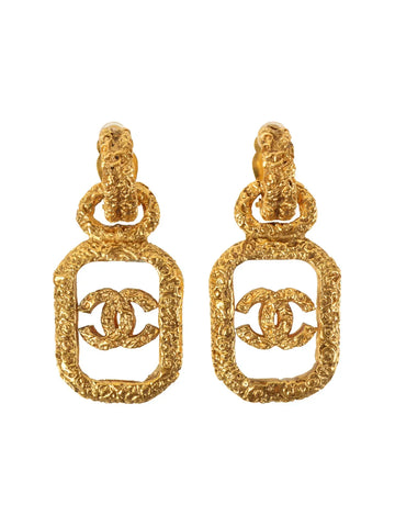 Top Quality Chanel 1993 Made Square Cc Mark Swing Earrings Gold/Clear
