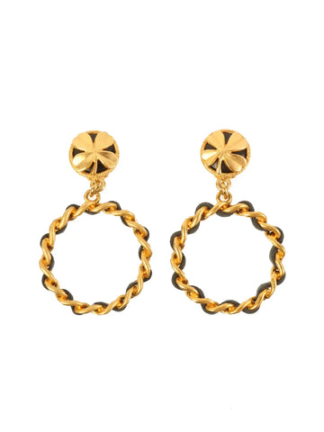 Top Quality Chanel 1994 Made Round Clover Hoop Swing Earrings Gold/Black