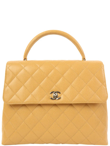 Top Quality Chanel Around 2000 Made Caviar Skin Turn-Lock Top Handle Bag Beige