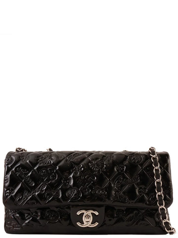 Top Quality Chanel Around 2010 Made Patent Icon Embossed Turn-Lock Chain Bag Black