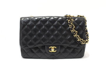 Top Quality Chanel Black Quilted Caviar Leather Classic Jumbo Single Flap Bag