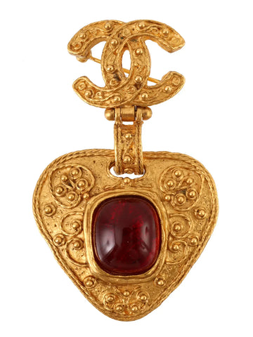 Top Quality Chanel 1994 Made Gripoix Triangle Cc Mark Swing Brooch Gold/Red