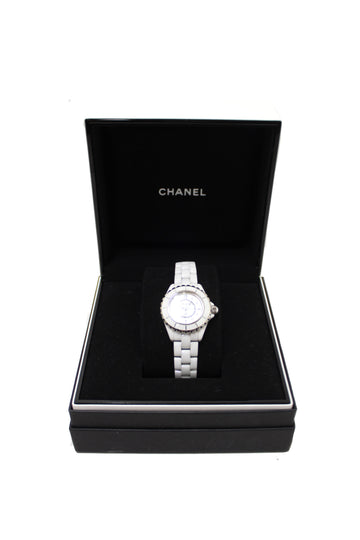 Top Quality Chanel White Ceramic J12 Diamond Quatz Watch 33mm H2422