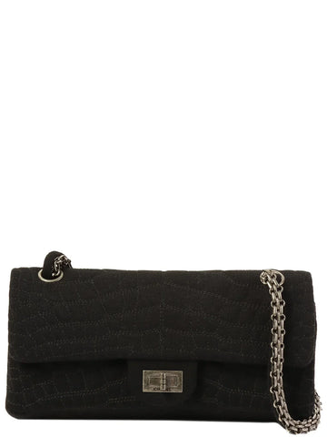 Top Quality Chanel Around 2007 Nmade Cotton Crocodile Stitch 2.55 Chain Shoulder Bag Black