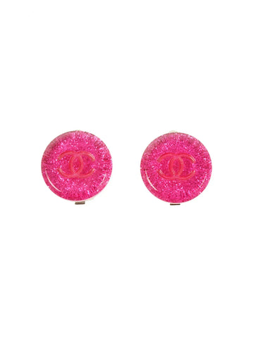 Top Quality Chanel 2000 Made Round Glitter Cc Mark Earrings Fushia Pink