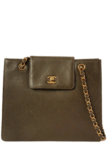 Top Quality Chanel Around 1998 Made Caviar Skin Turn-Lock Tote Bag Brown